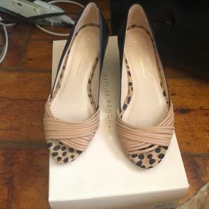 Loeffler Randall tan/black wedge heels w/cheetah